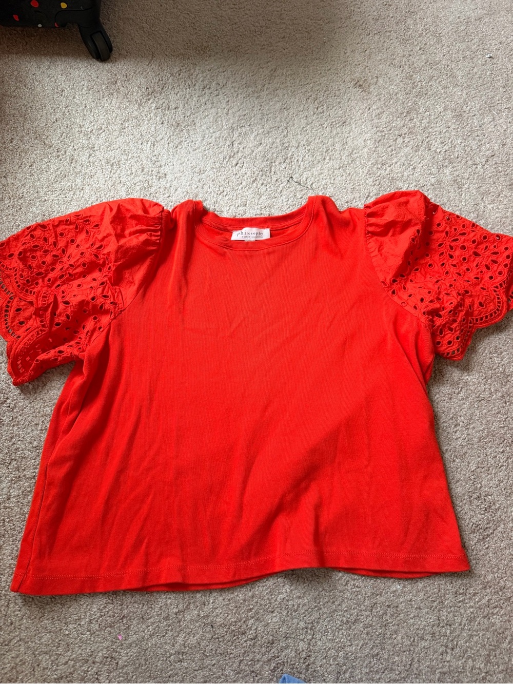 Philosophy Red Eyelet Puff Sleeve Tee